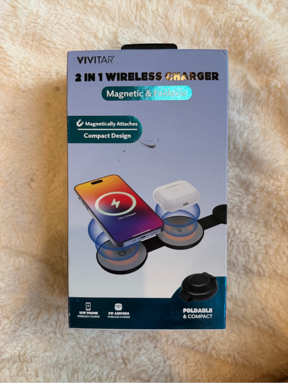 Vivitar 2-in-1 Wireless Magnetic Foldable Charger - White & Black